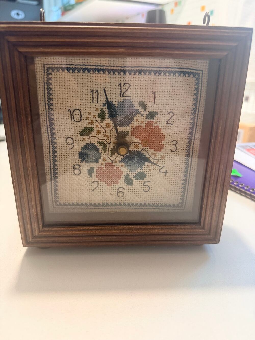 Vintage Sudberry House Cross Stitch Clock Floral Wood Cottagecore 6.25in